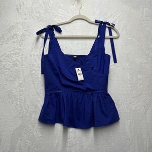 Express Peplum Wrap Top Womens Small Blue Crop Smocked Dressy NEW
